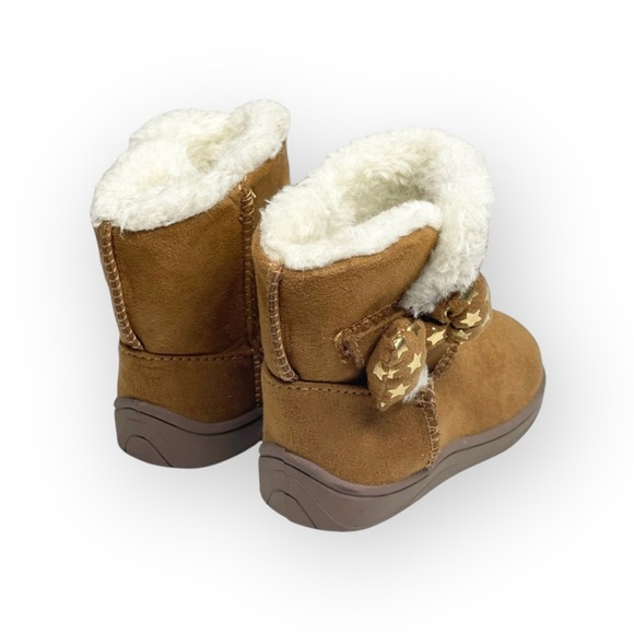Garanimals ★ Faux Shearling Lined Baby Booties Boots ★ Star Printed Bow ★ Tan 4 - Picture 5 of 16